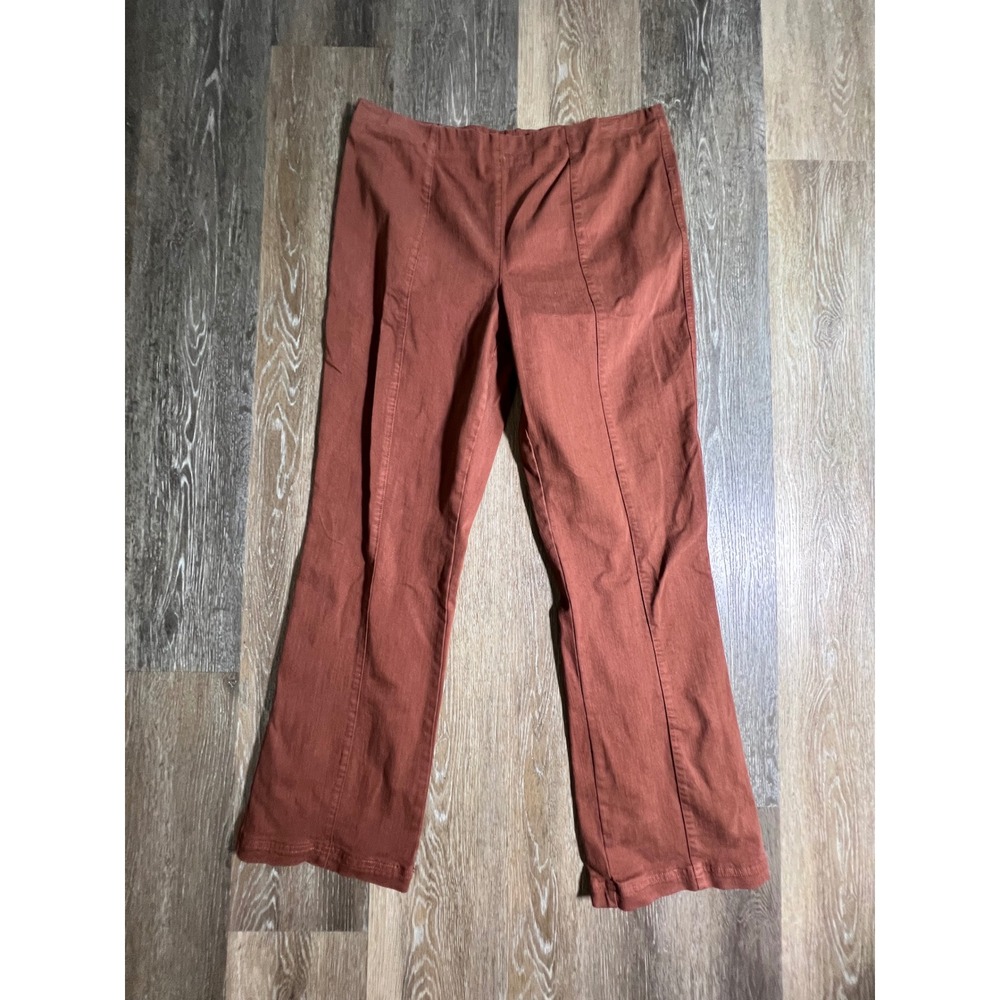 Intro Love‎ The Fit Pants Womens 14 Rust Stretch Flare High Rise Seamed Pull On